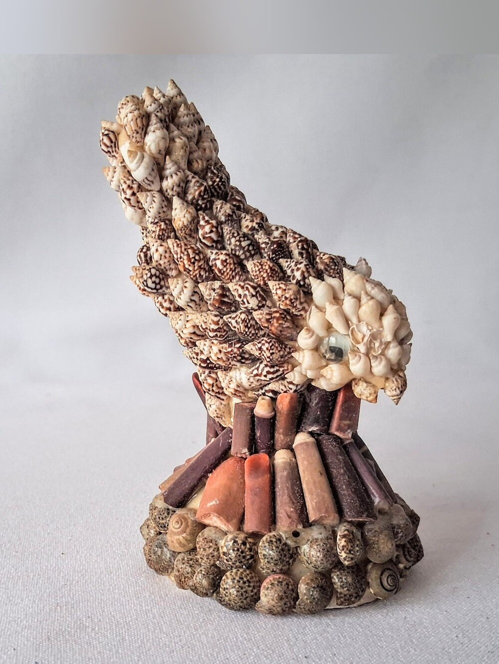 60s Seashell Variety Hand Made Bird Sculpture - Vintage Folk Ocean Art